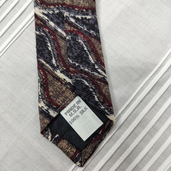 Evan Picone 100% Silk Mens Tie Necktie Blue Brown Geometric Waves Classic Length - Picture 4 of 8